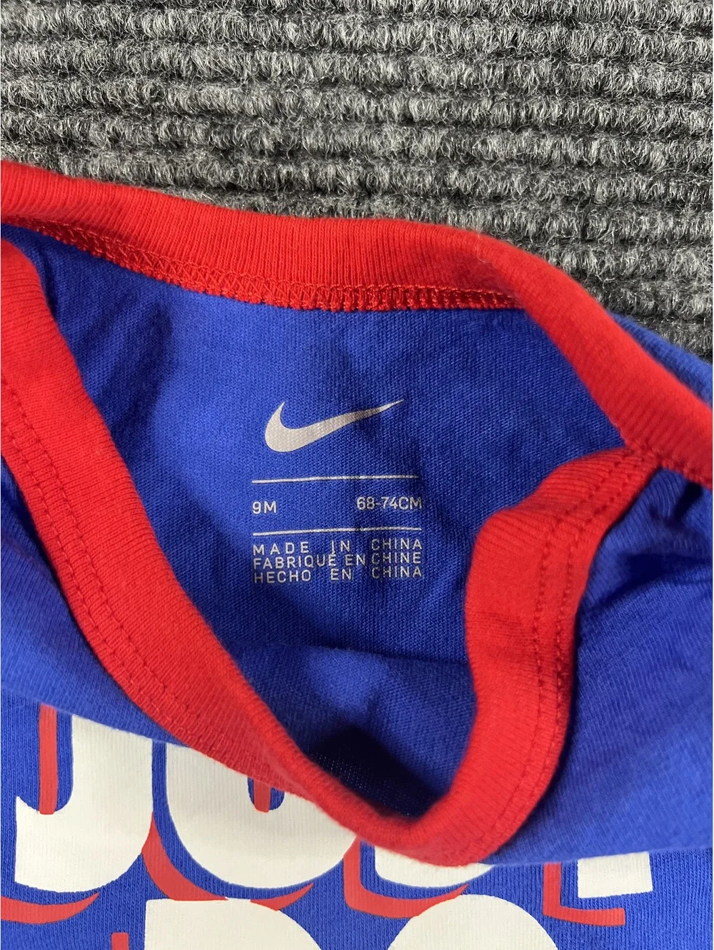 Nike Baby Bodysuits 3-Pack Long Sleeve Onesies Size 9 Months - Red, Blue, Gray